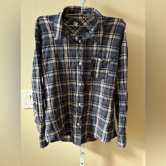 Free People Tops - Free People Crinkled Plaid Button-down Shirt in Blue Combo - Size S